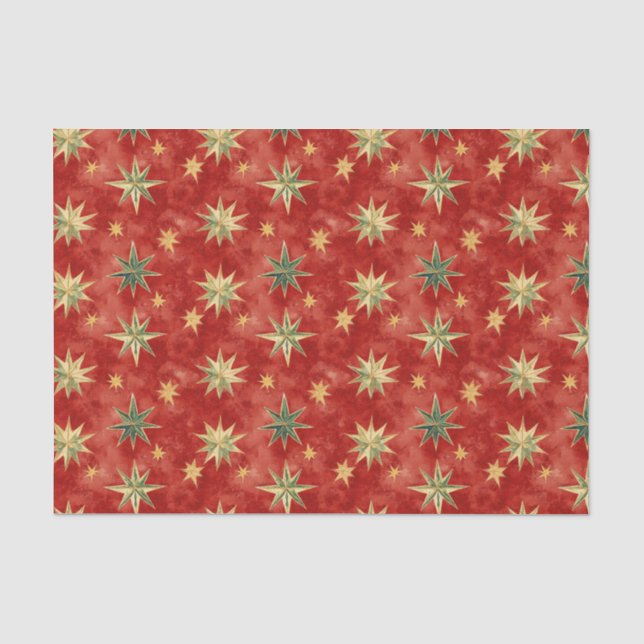 Papel De Seda Estrelas de Natal Vermelho Verde Dourado (Frente )