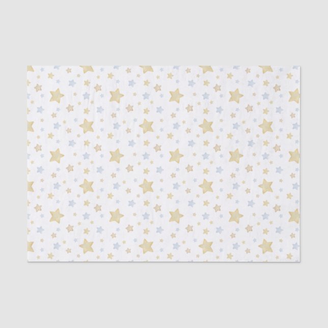 Papel De Seda Estrelas de Pastel Azul de Aquarela (Frente )