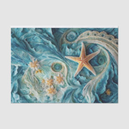 Papel De Seda Estrelas-do-mar rendadas, ondas do oceano e estrel