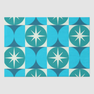 Papel De Seda Estrelas do Meio do Século em Círculos Azul Teal