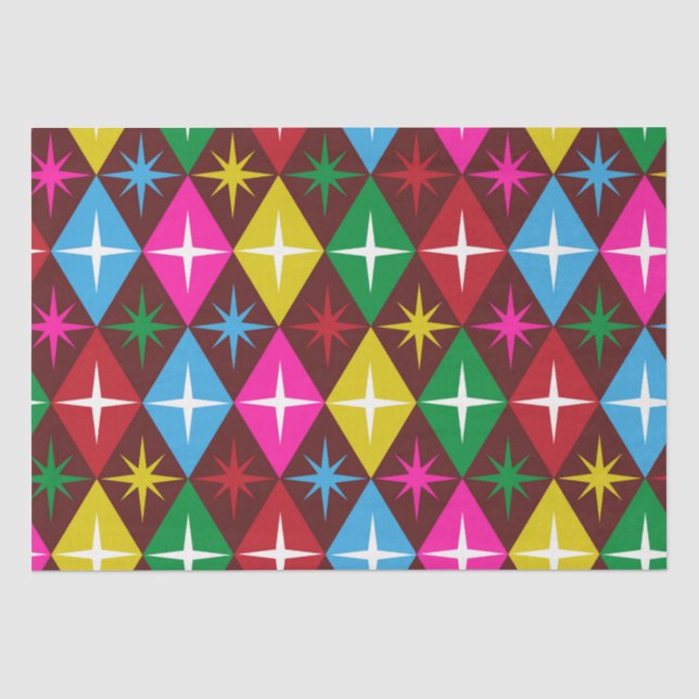 Papel De Seda Estrelas do Meio do Século em Diamantes Harlequim (Frente )
