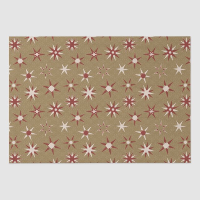 Papel De Seda Estrelas do Red Geo Natal - sobre padrão dourado. (Frente )