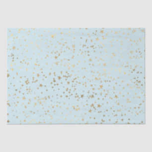 Papel De Seda Estrelas Douradas Azul Claro