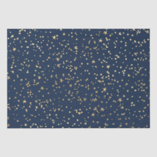 Papel De Seda Estrelas Douradas Azul Profundo