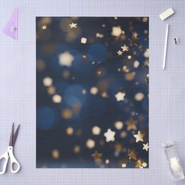Papel De Seda Estrelas Douradas Brilham (Arte )