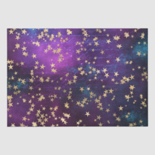 Papel De Seda Estrelas Douradas Celestiais em Fundo de Galáxia R