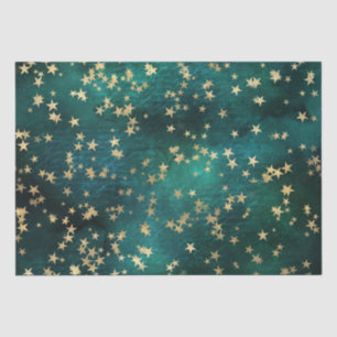 Papel De Seda Estrelas Douradas Celestiais em Fundo de Galáxia T