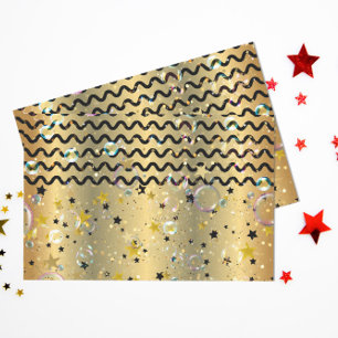 Papel De Seda Estrelas Douradas E Negras Festa de Fitas Vivas
