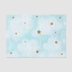Papel De Seda Estrelas Douradas e Nuvens de Céu Azul Festa de Ch
