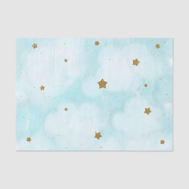 Papel De Seda Estrelas Douradas e Nuvens de Céu Azul Festa de Ch (Frente )