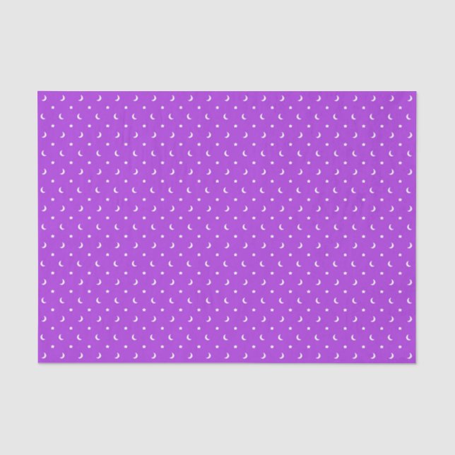 Papel De Seda Estrelas e Luas Fofas em Padrão Roxo (Frente )