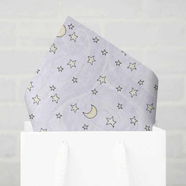 Papel De Seda Estrelas e luas roxas de Pastel suave (Sacola de presentes)