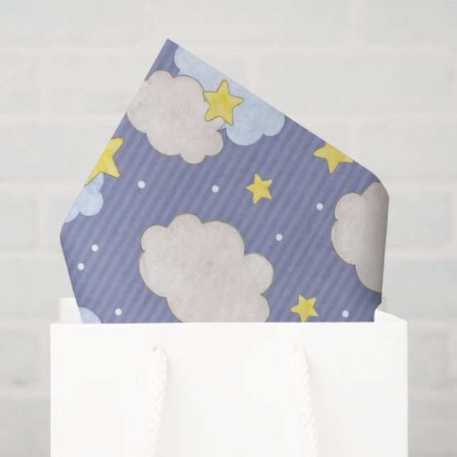 Papel De Seda Estrelas e Nuvens Azuis Celestiais (Sacola de presentes)