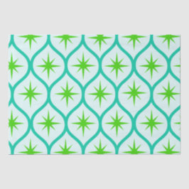 Papel De Seda Estrelas Explosivas Verde de Meados do Século em P