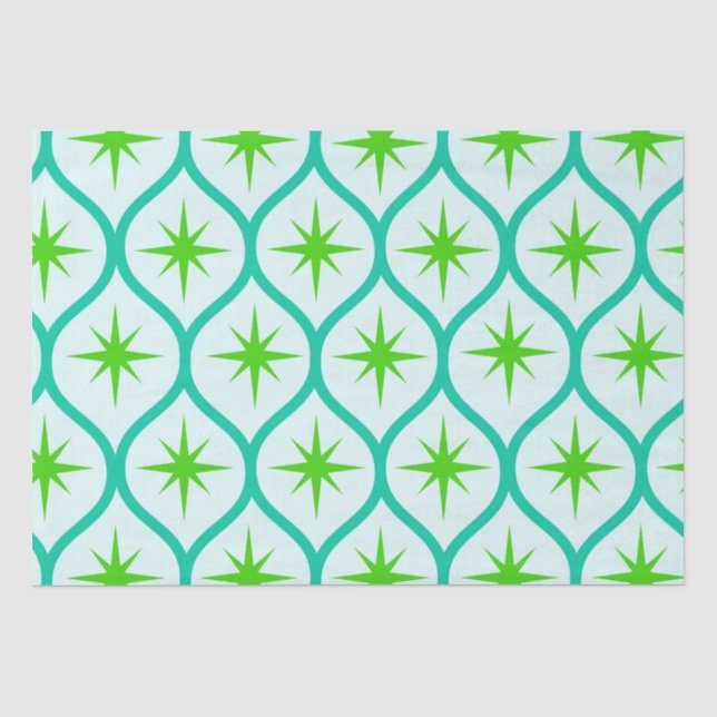 Papel De Seda Estrelas Explosivas Verde de Meados do Século em P (Frente )
