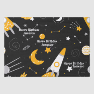Papel De Seda Estrelas Lua Foguete Espacial Exterior Aniversário