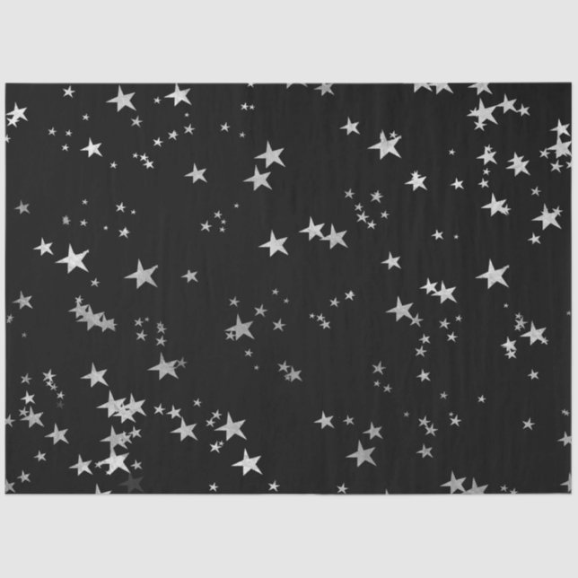 Papel De Seda Estrelas Pretas de Prata (Frente )