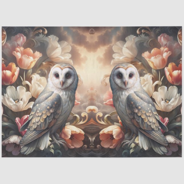 Papel De Seda Ethereal Baroque Florals & Owls Decoupage Paper (Frente )