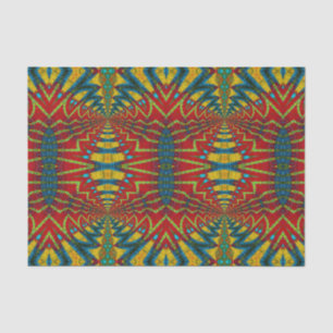 Papel De Seda Etnia Geométrica Vermelho Azul e Amarelo Vintage T