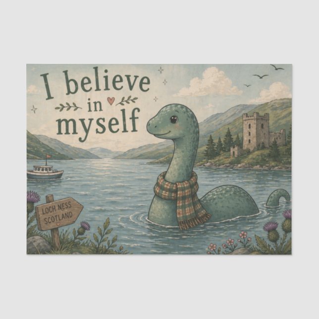 Papel De Seda Eu acredito em mim mesmo Monstro do Lago Ness capr (Frente )