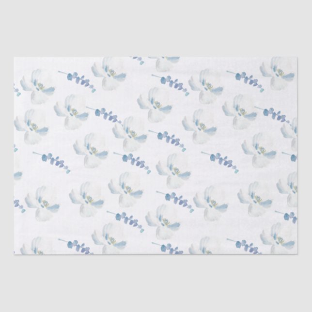Papel De Seda Eucalipto Floral Branco Azul (Frente )