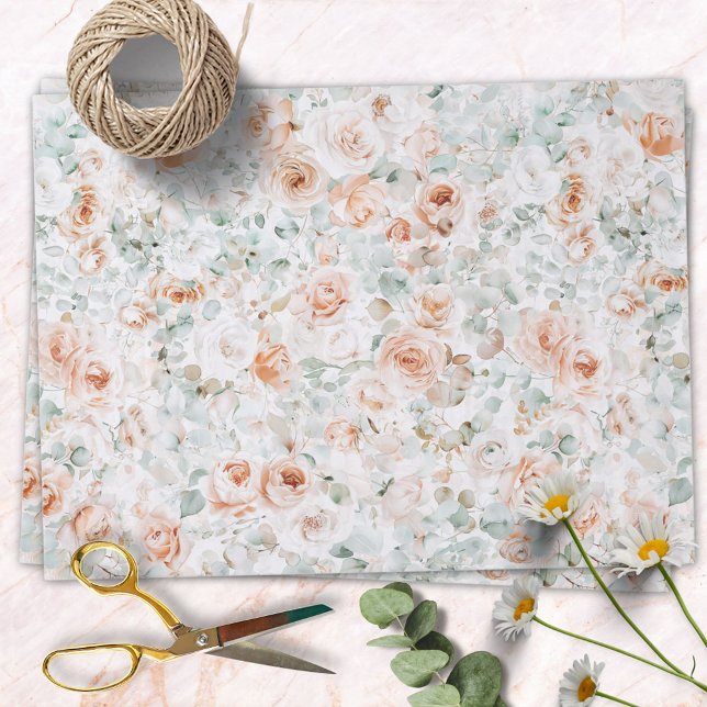 Papel De Seda Eucalyptus, Flor de Rosa de Aquarela, Deixa Floral (In situ)