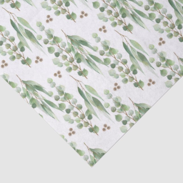 Papel De Seda Eucalyptus Leaves and Branches Watercolor Pattern  (Detalhes)