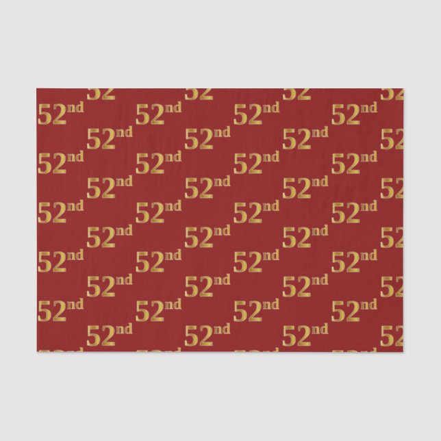 Papel De Seda Evento Vermelho, Faux Dourado 52º (52º) (Frente )