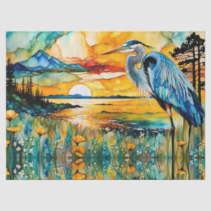 Papel De Seda Excelente Azul Herão Selvagens Sunset Paisagem