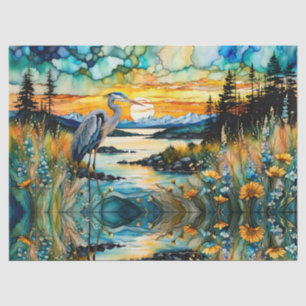 Papel De Seda Excelente Azul Herão Selvagens Sunset Paisagem