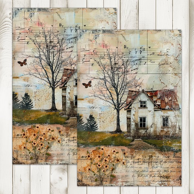 PAPEL DE SEDA EXPLORAÇÃO ANTIGA NO OUTONO (OLD FARMHOUSE IN AUTUMN DECOUPAGE TISSUE PAPER)