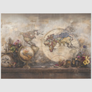Papel De Seda Exploração Histórica do Mapa do Velho Mundo para D