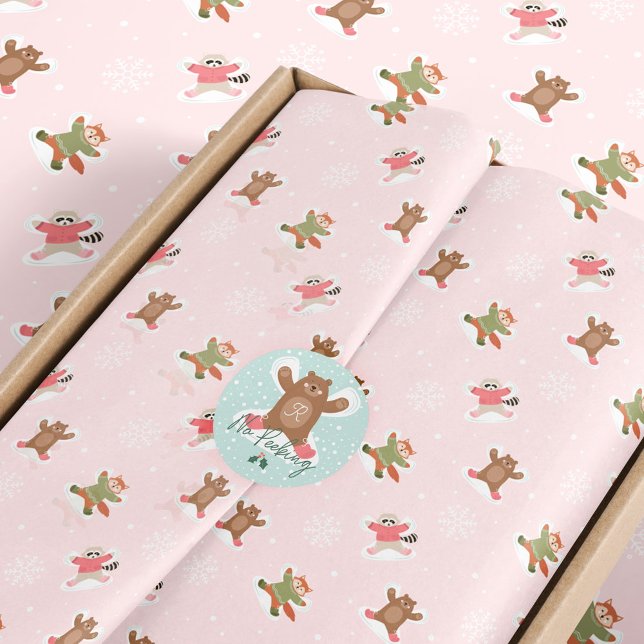 Papel De Seda Fa La La Snow Angel Woodland (Fa La La Snow Angel Woodland Animals Fun Winter Pink Tissue Paper)