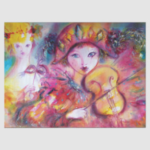 PAPEL DE SEDA FACES DE MASCARADA VENETINA, HARLEQUINA E COLUNA