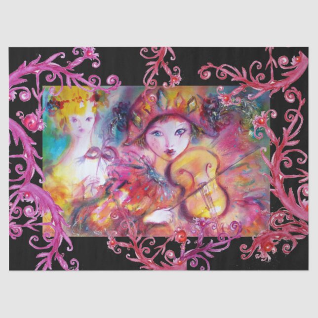 PAPEL DE SEDA FACES DE MASCARADA VENETINA, HARLEQUINA E COLUNA (Frente )