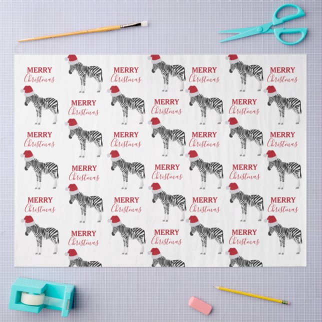 Papel De Seda Fácil de Zebra Natal com Papai Noel (Arte )