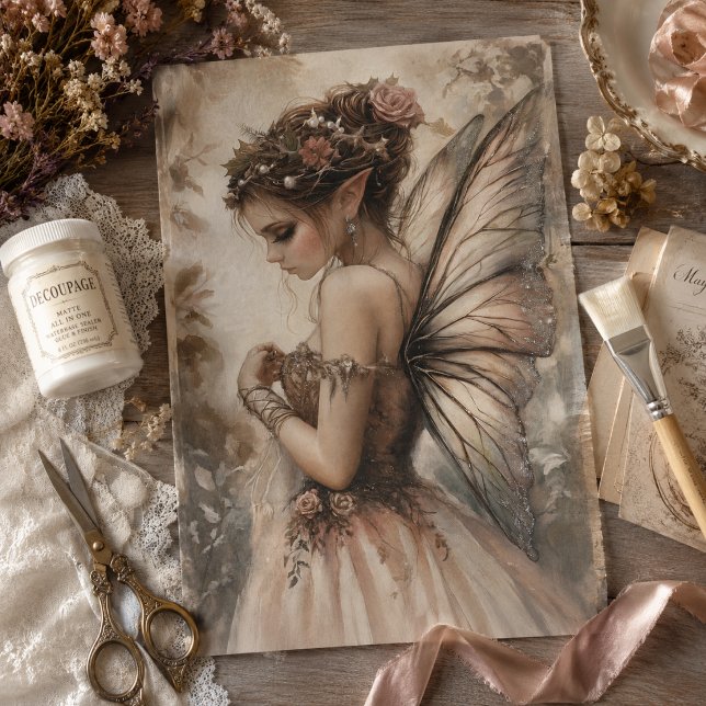 Papel De Seda Fada Caprichosa com Rosas Rosas Decoupage Art (Criador carregado)