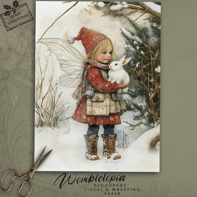 Papel De Seda Fada de Natal com Snowy Woodland Bunny (Criador carregado)