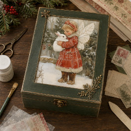 Papel De Seda Fada de Natal Vintage e Coelho em Casaco Vermelho