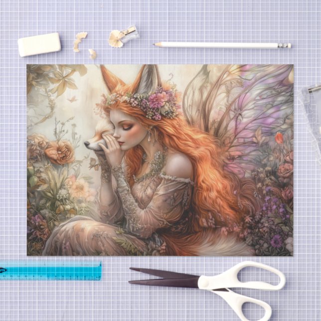 Papel De Seda Fada de Raposa Alada Mágica Decoupage (Arte )