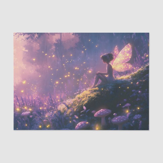 Papel De Seda Fada Encantada Sentada numa Floresta Mágica (Frente )