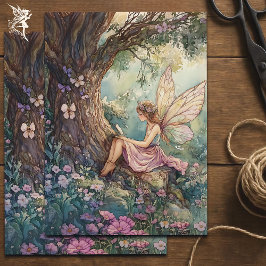 Papel De Seda Fada Encantada Sentada sob a dissociação de árvore