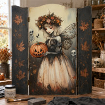 Fada Esqueleto de Halloween Gótico com Abóbora