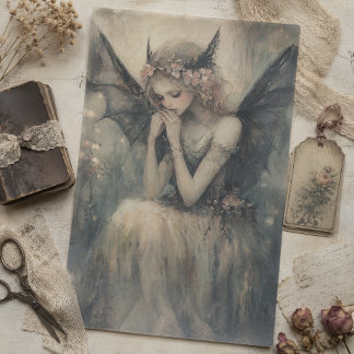Papel De Seda Fada Gótica Fantasia com Decoupage de Coroa Floral