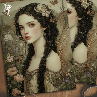 Papel De Seda Fada Mística com Coroa Floral e Borboletas