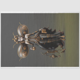 Papel De Seda Fada Steampunk Dourada e Decoupage Preta
