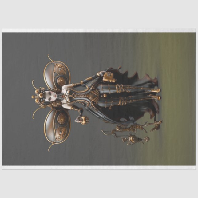 Papel De Seda Fada Steampunk Dourada e Decoupage Preta (Frente )