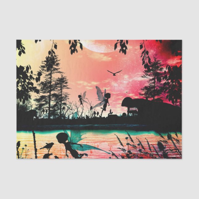 Papel De Seda Fadas bonitos e pássaros (Frente )