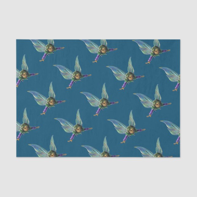 Papel De Seda Fadas da Floresta em Azul (Frente )