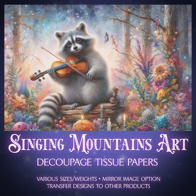 Papel De Seda Fairytale Raccoon Musical Floral Decoupage (Criador carregado)